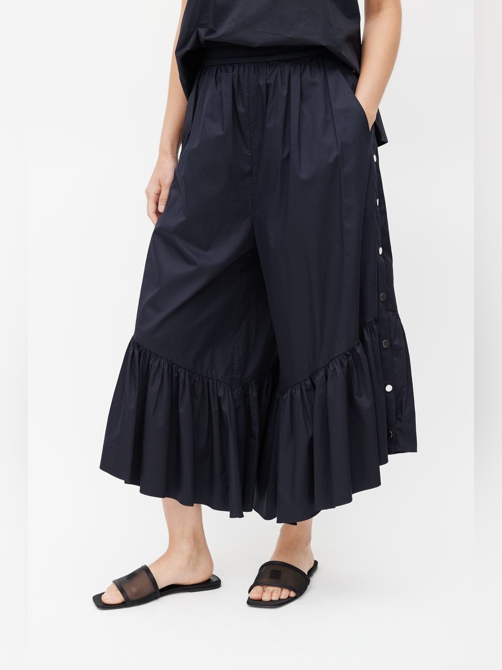 TIBI Ruffle Poplin Culottes In Black - Picture 2 of 11